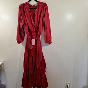 NWT Ivey City Co Mi Amor belted long sleeve red dress size XL party formal